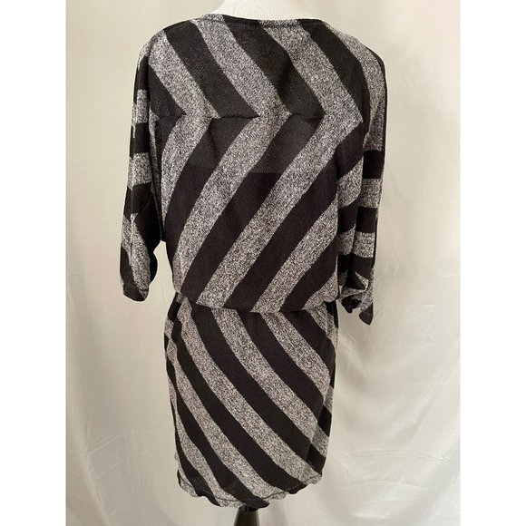 Max Studio Black/Gray Striped Half Sleeve Midi Knit Dress - Picture 6 of 11